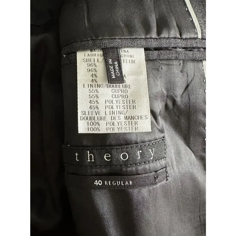 Theory Xylo NP Charcoal Gray Blazer 40R – Stretch Wool Single-Breasted